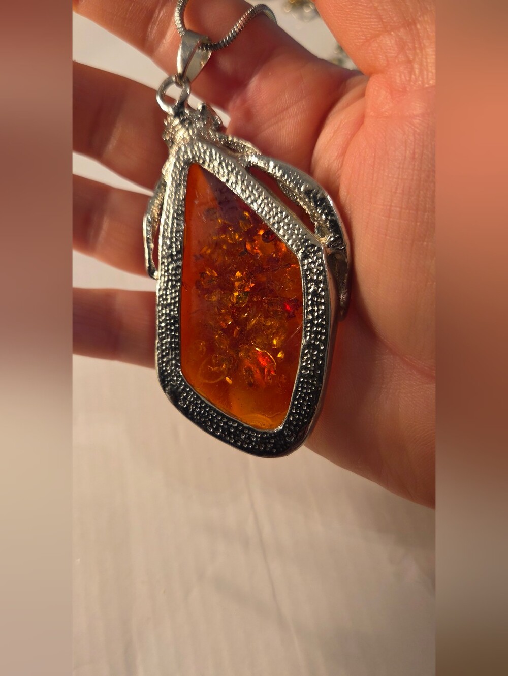 Amber Pendant On Silver Chain - Picture 7 of 12